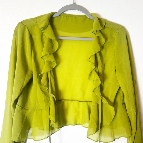Women’s Long Sleeve Tie Front Cardigan Sheer Mesh Ruffles top - Picture 5 of 12